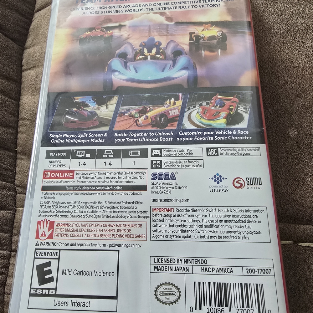 Nintendo Team Sonic Racing - Blue and Red - Picture 2 of 2